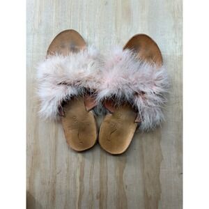 Brother Vellies Feather Sandals Pink Womens sz 8 Boho Slide Festival Flats